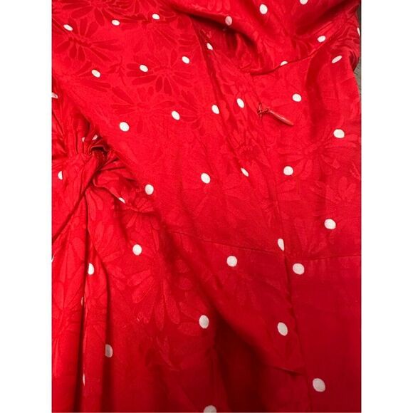 MAJE Womens Red Ripia Twist-Front Polka-Dot Floral Jacquard Mini Dress Sz M - Picture 6 of 8